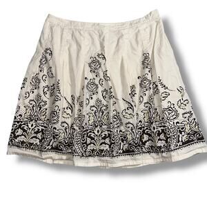 Venezia Womens A Line Layered Skirt Floral Print Cotton Cream Black Gold Size 18